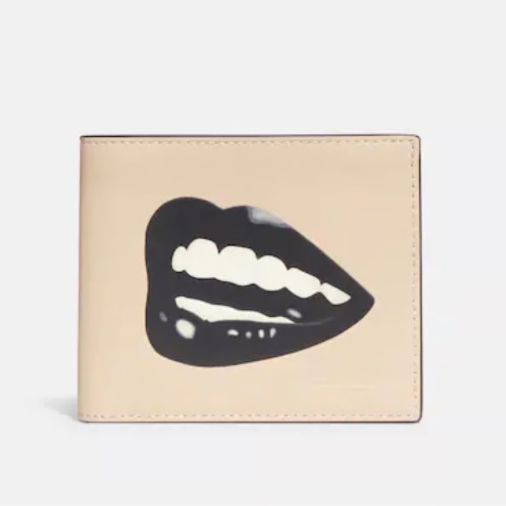 Coach Ivory Wallet with Black Lips Design - Tom Wesselman Collection